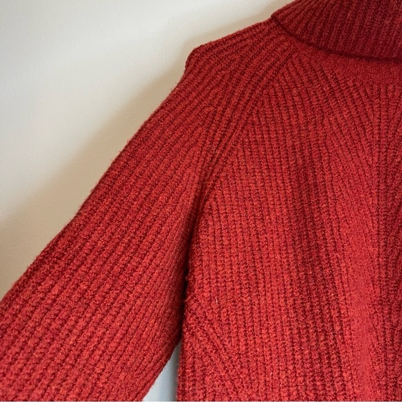 Madewell Womens Rust Red Wool Blend Ribbed Chunky Knit Turtleneck Sweater Sz M - Picture 11 of 15